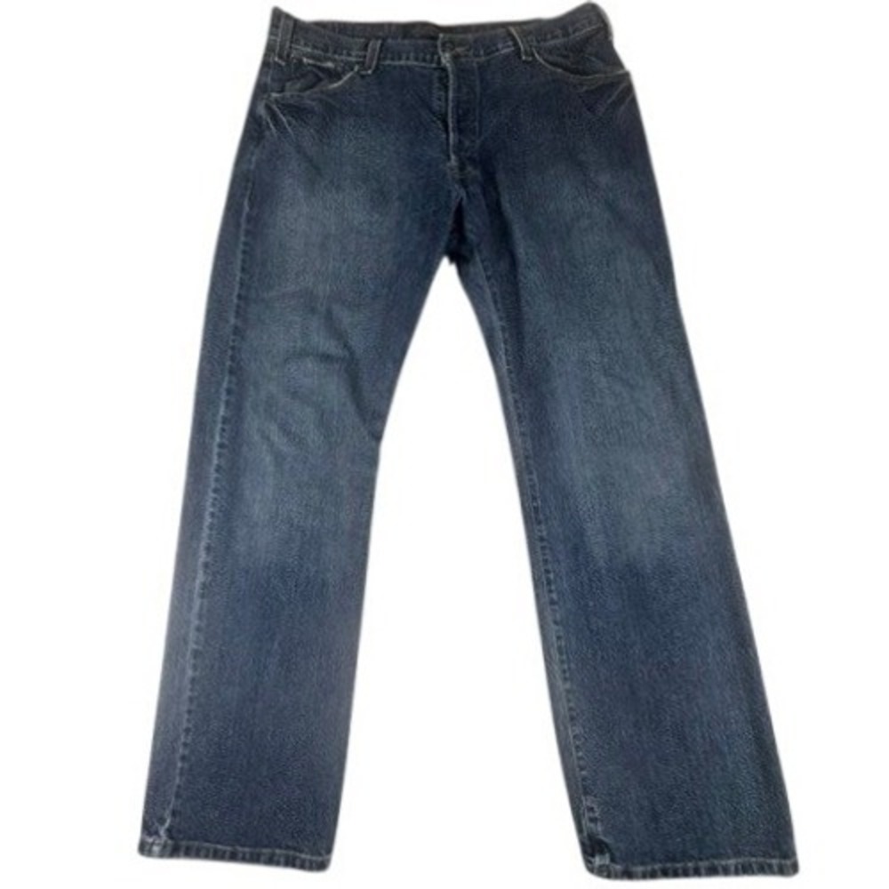 Levi Strauss Signature Jeans Mens 36x34 Low Straight Dark‎ Wash Blue Denim
